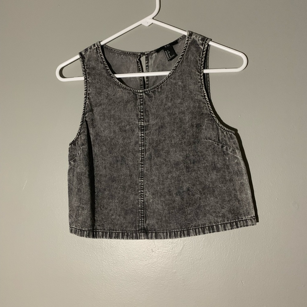 Grey distressed cropped tank